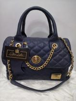 Bolsa em Couro Feminina Matelassê Cor Azul Marinho Glória Lisboa Bolsa em Couro Feminina Matelassê Cor Azul Marinho Glória Lisboa