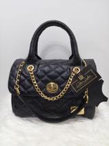 Bolsa em Couro Feminina Matelassê Cor Preta Glória Lisboa Bolsa em Couro Feminina Matelassê Cor Preta Glória Lisboa