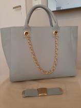 Bolsa em Couro Grande Estruturada Azul Bebê