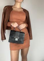 Bolsa Em Couro Legitimo B.981 Croco Preto Bolsa Em Couro Legitimo B.981 Croco Preto