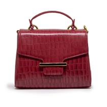 Bolsa em couro legítimo croco transversal e de mão madri magenta