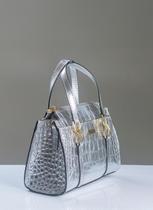 Bolsa Em Couro Legitimo Mini Bag Com Alça Transversal B.1096 croco prata Bolsa Em Couro Legitimo Mini Bag Com Alça Transversal B.1096 croco prata