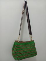Bolsa em crochê algodão Círculo verde e vermelho