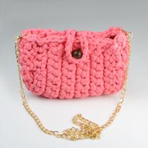 Bolsa em Crochê Rosa Luxo com Alça de Corrente