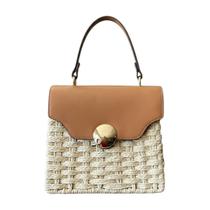 Bolsa em Palha de Luxo Transversal Quadrada Cor:Creme