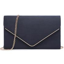 Bolsa embreagem feminina Dasein de veludo azul marinho com ferragens douradas