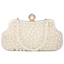 Bolsa embreagem feminina UBORSE, pérola, strass, branca, marfim