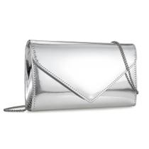 Bolsa embreagem IXEBELLA em material sintético metálico espelhado prateada Bolsa embreagem IXEBELLA em material sintético metálico espelhado prateada