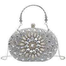 Bolsa embreagem Suhatjia Rhinestone Pearl Silver para mulheres