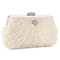 Bolsa embreagem UBORSE Pearl Crystal Beaded Evening Cream para mulher Bolsa embreagem UBORSE Pearl Crystal Beaded Evening Cream para mulher