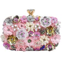 Bolsa embreagem Voeveg Fancy Floral Beaded Flower Satin Pink Bolsa embreagem Voeveg Fancy Floral Beaded Flower Satin Pink