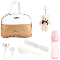 Bolsa Enxoval Meninas Bege e Branco Boneca Reborn 06 Peças