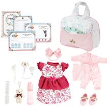 Bolsa Enxoval Meninas Rosa e Branco Boneca Reborn 19 Peças
