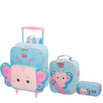 Bolsa Escolar c Rodinhas, Lancheira Térmica e Estojo Duplo Infantil Borboleta