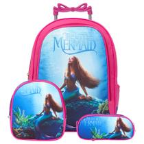 Bolsa Escolar de Rodinhas Menina Pequena Sereia Passeio G