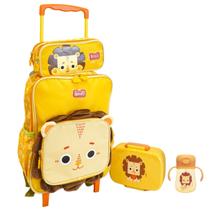 Bolsa Escolar Rodinha, Estojo Duplo, Copo, Marmita Infantil Leão