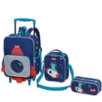 Bolsa Escolar Rodinha, Lancheira Térmica, Estojo Infantil Astronauta