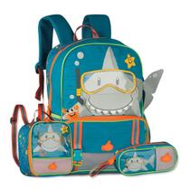 Bolsa Escolar Tubarão com Lancheira e Estojo Mochila Meninos Bolsa Escolar Tubarão com Lancheira e Estojo Mochila Meninos