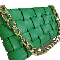 Bolsa Estilo Clutch Fernanda Verde Alça em Corrente Dourada Moda Evangélica