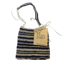 Bolsa Étnica Fibra Garabatá Arte Campo Infantil Natural e Azul