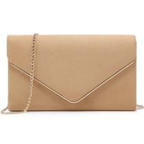 Bolsa Evening Clutch Dasein Velvet com alça de corrente Camel
