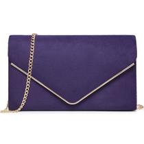 Bolsa Evening Clutch Dasein Velvet com alça de corrente roxa