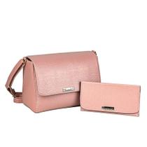 Bolsa Executiva Feminina Baú Transversal de Lado + Carteira de Mão Rosa Lançamento Bolsa Executiva Feminina Baú Transversal de Lado + Carteira de Mão Rosa Lançamento