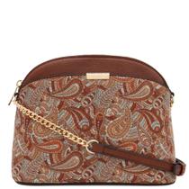 Bolsa FashionPuzzle Paisley Print Small Dome Crossbody Brown Bolsa FashionPuzzle Paisley Print Small Dome Crossbody Brown