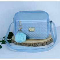 Bolsa Feminina Alça Transversal Tira Colo Estampa Moderna Com Pompom Cor:Azul Bebê