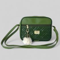 Bolsa Feminina Alça Transversal Tira Colo Estampa Moderna Com Pompom Cor:Verde Militar