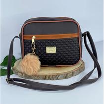 Bolsa Feminina Alça Transversal Tira Colo Estampa Moderna Com Pompom