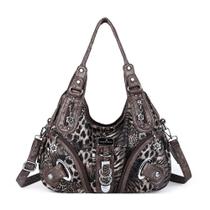Bolsa feminina Angelkiss de couro lavado marrom-leopardo Bolsa feminina Angelkiss de couro lavado marrom-leopardo