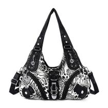 Bolsa feminina Angelkiss de couro lavado preto e leopardo Bolsa feminina Angelkiss de couro lavado preto e leopardo