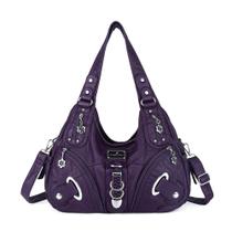 Bolsa feminina Angelkiss de couro lavado roxa