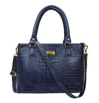 Bolsa Feminina Azul Estruturada Mão Ombro e Transversal Tiracolo em Couro Modelo Tote Madamix
