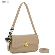 Bolsa Feminina Baguete com Lenço e Alças de Ombro e Transversal 1527 Cor:Café