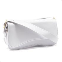 Bolsa Feminina Baguete de Ombro Aba Irregular Boho Chic Cor:Branco