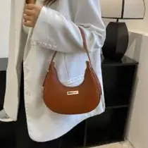 Bolsa Feminina Baguete Meia Lua Nude Alça de Ombro