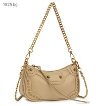 Bolsa Feminina Baguete Pequena Inspiração Luxo com Alça de Corrente de Ombro e Transversal 1825 Cor:Bege