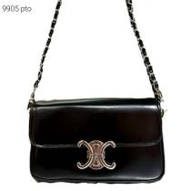 Bolsa Feminina Baquete Inspiração Luxo com Tampa e Alça Transversal de Corrente 9905 Bolsa Feminina Baquete Inspiração Luxo com Tampa e Alça Transversal de Corrente 9905