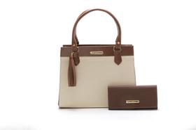 Bolsa Feminina Bicolor Com Carteira Santorini Handbag Tricê Marrom/Creme