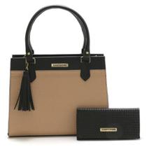 Bolsa Feminina Bicolor Com Carteira Santorini Handbag Tricê Preto/Nude