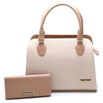 Bolsa Feminina bicolor mais carteira Metalassê, com alça transversal Santorini Handbag Nude/Creme