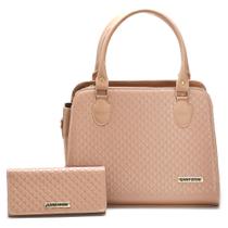 Bolsa Feminina bicolor mais carteira Metalassê, com alça transversal Santorini Handbag Nude