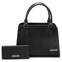 Bolsa Feminina bicolor mais carteira Metalassê, com alça transversal Santorini Handbag Preto