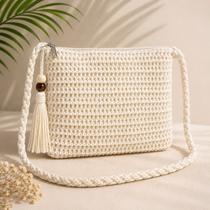 Bolsa Feminina Boho Chic Clutch Transversal Artesanal Palha Com Franjas Cor:04