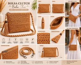 Bolsa Feminina Boho Chic Clutch Transversal Artesanal Palha Com Franjas Cor:05