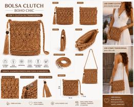 Bolsa Feminina Boho Chic Clutch Transversal Artesanal Palha Com Franjas Cor:07