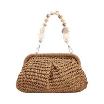 Bolsa Feminina Boho de Palha - Crossbody Tecida com Detalhes de Contas - Ideal para Verão e Praia