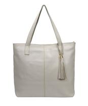 Bolsa Feminina Branca Gelo Shopbag Grande Tiracolo Ombro em Couro Metais Dourados Bolsas Femininas Madamix